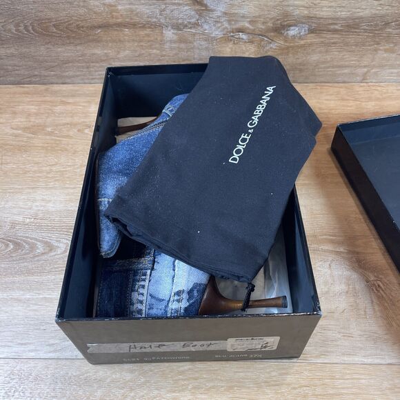 Vintage Dolce Gabbana Denim Patchwork Booties 37.5 US 7.5 - Picture 13 of 13